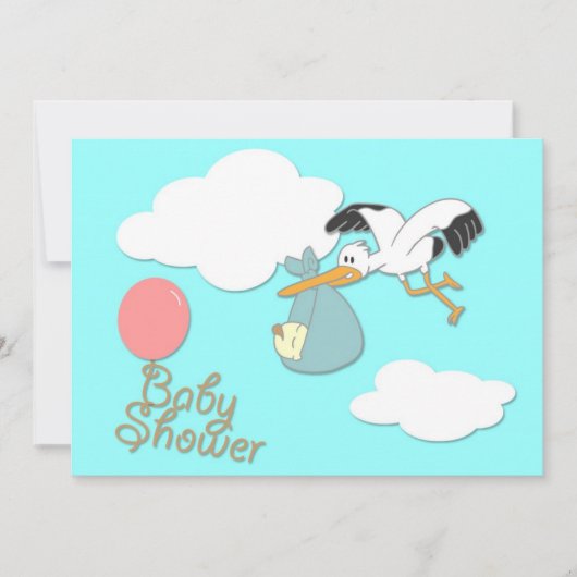 Ooievaar babybezorging, babyshower uitnodiging (Voorkant)