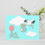 Ooievaar babybezorging, babyshower uitnodiging (Staand voorkant)