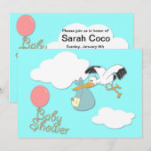 Ooievaar babybezorging, babyshower uitnodiging (Voorkant / Achterkant)