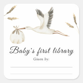 Ooievaar - Babyborrel boekplaat, boeken voor baby Vierkante Sticker