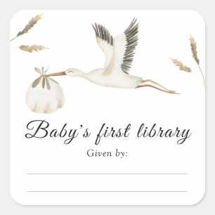 Ooievaar - Babyborrel boekplaat, boeken voor baby Vierkante Sticker
