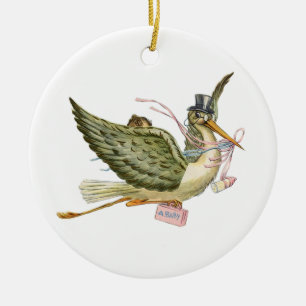 OOIEVAAR BABYMEISJE VERJAARDAG MONOGRAM  Rood Robi Keramisch Ornament