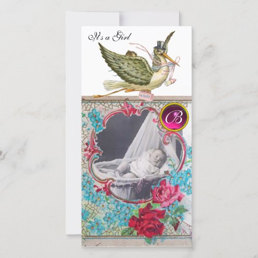 OOIEVAAR BABYSHOWER INITIALEN ,rood.wit Aankondiging (Voorkant)