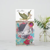 OOIEVAAR BABYSHOWER INITIALEN ,rood.wit Aankondiging (Staand voorkant)