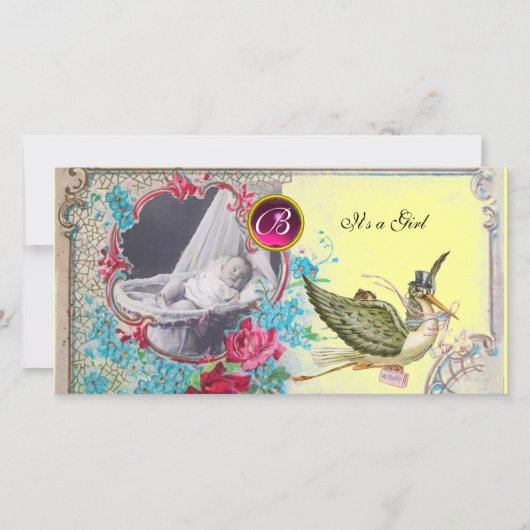 OOIEVAAR BABYSHOWER INITIALEN ,rood,wit Aankondiging (Voorkant)