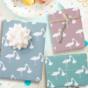 Ooievaar babyshower inpakpapier vellen
