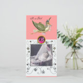 OOIEVAAR BABYSHOWER KRULLEN MONOGRAM ,rood wit Aankondiging (Staand voorkant)