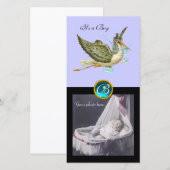 OOIEVAAR BABYSHOWER VIERKANTE MONOGRAM , aquamarij Aankondiging (Voorkant / Achterkant)