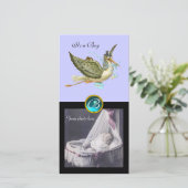 OOIEVAAR BABYSHOWER VIERKANTE MONOGRAM , aquamarij Aankondiging (Staand voorkant)