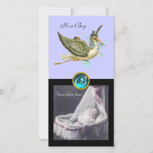 OOIEVAAR BABYSHOWER VIERKANTE MONOGRAM , aquamarij Aankondiging