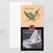 OOIEVAAR BABYSHOWER VIERKANTE MONOGRAM ruby Aankondiging (Voorkant / Achterkant)