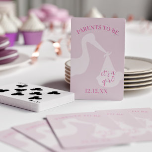 Ooievaar Bezorging Roze Meisje Baby Shower Speelka Pokerkaarten