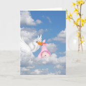 Ooievaar Bezorgkaart voor Baby Meisje Kaart (Gele Bloem)