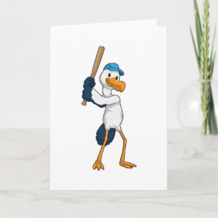 Ooievaar bij honkbal met honkbalknuppel kaart
