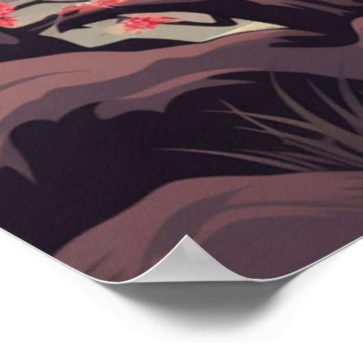 Ooievaar bij zonsopgang bij het meer en Sakura bom Poster (Hoek)