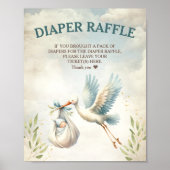 Ooievaar Blauw Classic Luier Raffle Sign Poster (Voorkant)