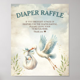 Ooievaar Blauw  Classic Luier Raffle Sign Poster