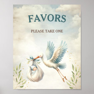 Ooievaar Blauw  Jongen Baby shower Favor Poster