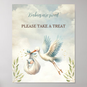 Ooievaar  Blauw Jongen Baby shower Favor Sign Poster