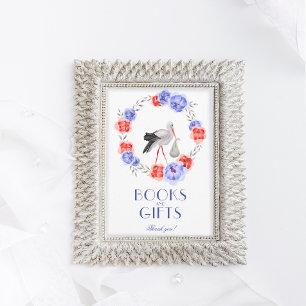 Ooievaar Blauw Rode Bloem Baby Shower Tafelbord Ui Kaart