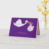 Ooievaar brengt meisje Geboorteaankondigingskaart  Kaart (Gele Bloem)