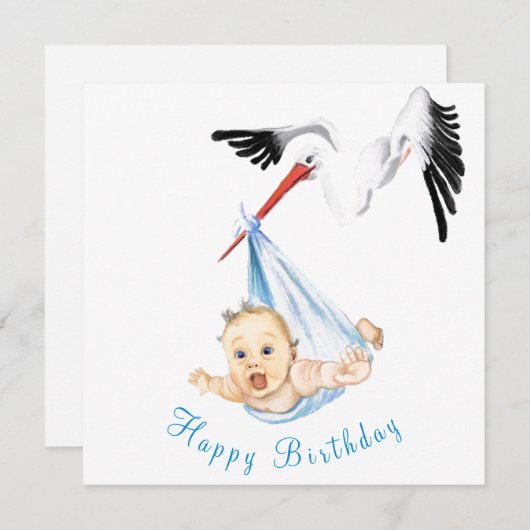 Ooievaar die Baby Grappige Verjaardag Kaart dragen (Voorkant / Achterkant)