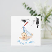 Ooievaar die Baby Grappige Verjaardag Kaart dragen (Staand voorkant)