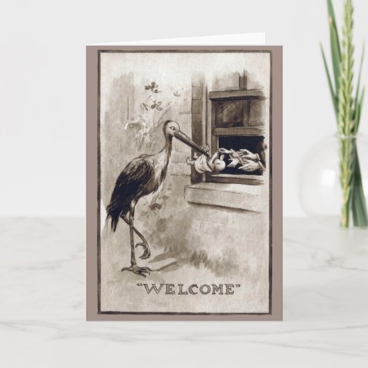 ooievaar die Baby-Vintage levert Aankondiging (Voorkant)