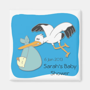Ooievaar die babyshowermagneet met baby draagt magneet