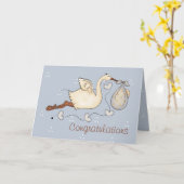 ooievaar draagt baby boy Wenskaart Kaart (Gele Bloem)