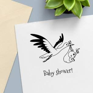 Ooievaar Draagt Bundel Baby Shower Zelfinktende Stempel
