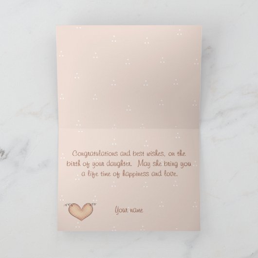 Ooievaar draagt nieuw baby meisje Wenskaart Kaart (Binnen)