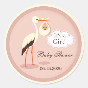 Ooievaar dragen schattig meisje Baby shower Sticke Ronde Sticker