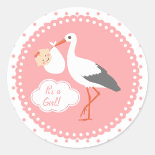Ooievaar dragen schattig meisje Baby shower Sticke Ronde Sticker