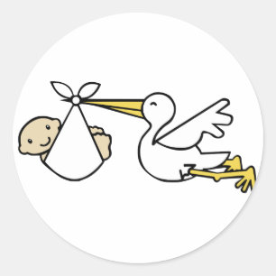 Ooievaar en baby Cartoon Schattigee Geboorte Aanko Ronde Sticker