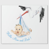 Ooievaar en Baby Grappig Baby shower Wrapping Papi Cadeaupapier (Vlak)