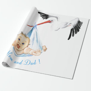 Ooievaar en Baby Grappig Babyfeest Inpakpapier