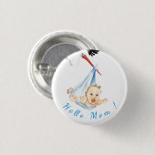 Ooievaar en Baby Grappige Button - aangepaste teks (Voorkant /achterkant)