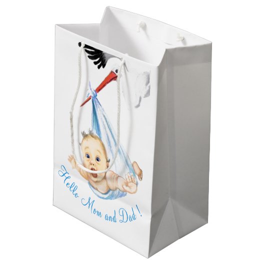 Ooievaar en Baby Grappige Gift Bag - Custom Text Medium Cadeauzakje (Achterkant Gekanteld)