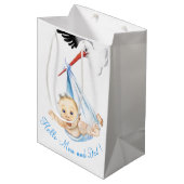 Ooievaar en Baby Grappige Gift Bag - Custom Text Medium Cadeauzakje (Voorkant Gekanteld)