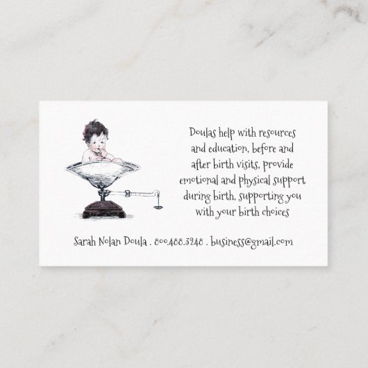 ooievaar en Baby op weegschaal doula of vroedvrouw Visitekaartje (Achterkant)