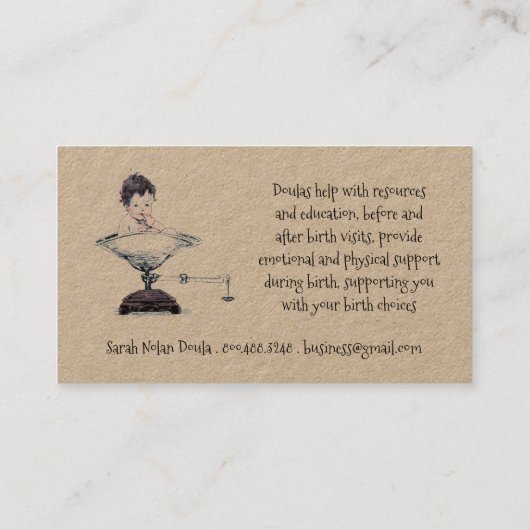 ooievaar en Baby op weegschaal doula of vroedvrouw Visitekaartje (Achterkant)