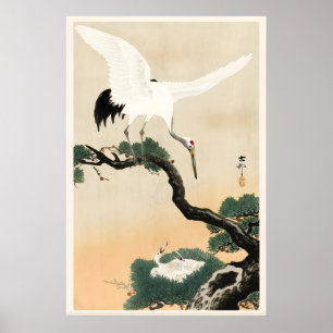 Ooievaar en dennenboom Japanse kunstdruk Thuis Poster