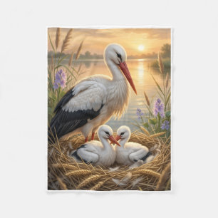 Ooievaar En Nest Zonsondergang Landschap Fleece De Deken