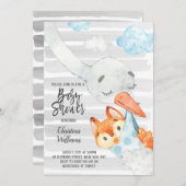 Ooievaar en vosje jongen babyshower blauw & grijs  kaart (Voorkant / Achterkant)