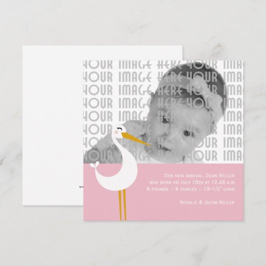 Ooievaar Geboorte Aankondiging (Voorkant / Achterkant)