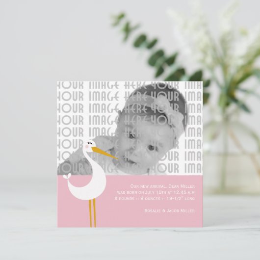 Ooievaar Geboorte Aankondiging (Staand voorkant)