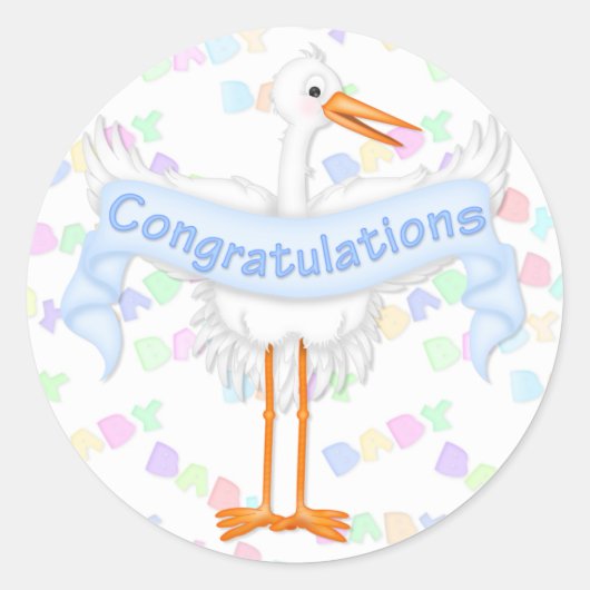 Ooievaar Gefeliciteerd Sticker (blauw) (Voorkant)
