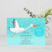 Ooievaar glitter tas illustratie baby jongen douch kaart (Staand voorkant)