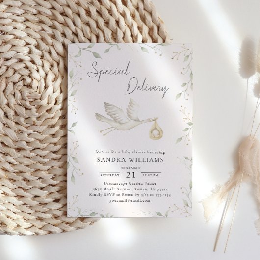 Ooievaar groen Baby shower Kaart